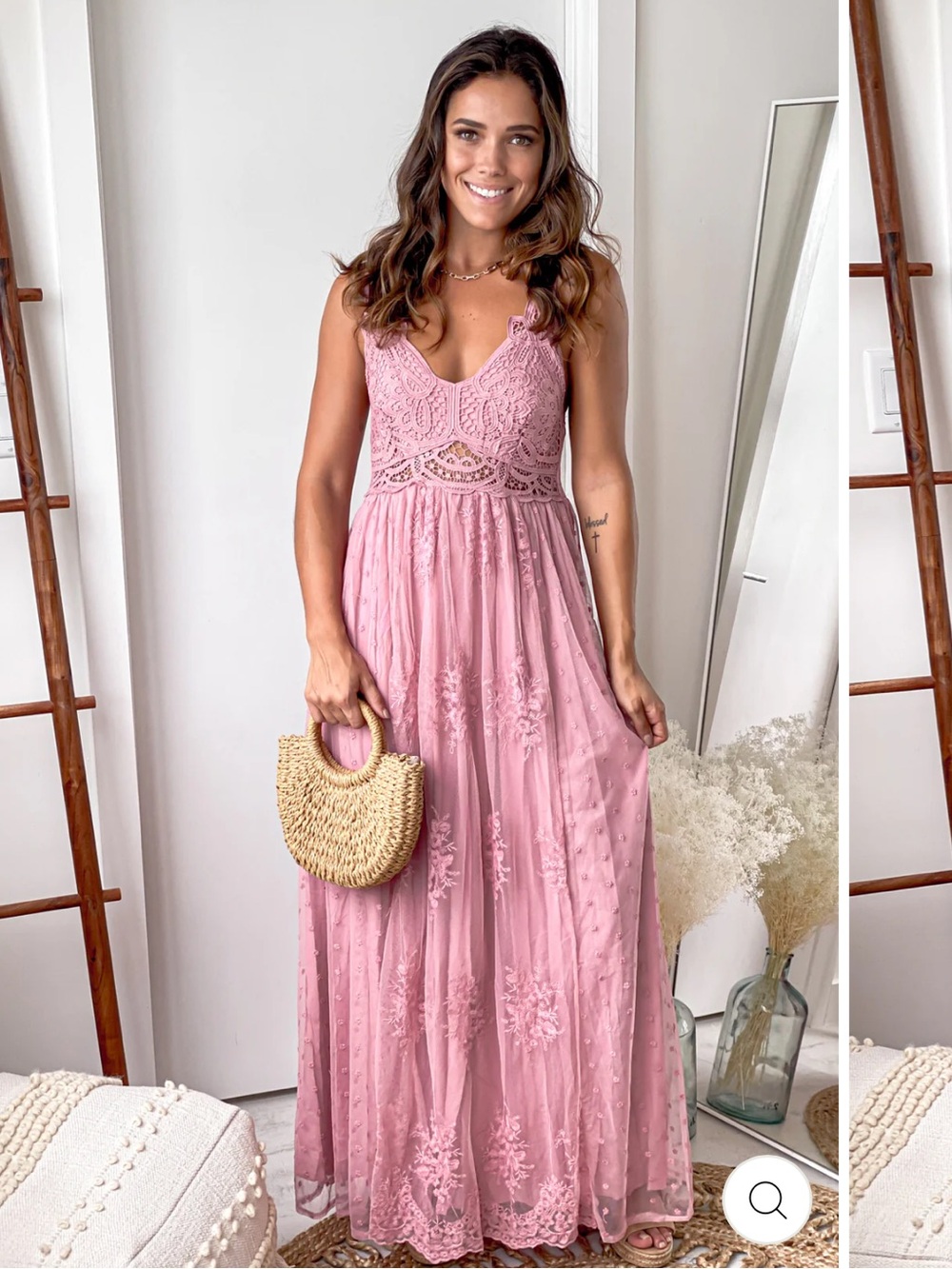 Dusty Rose Lace & Mesh Maxi Dress